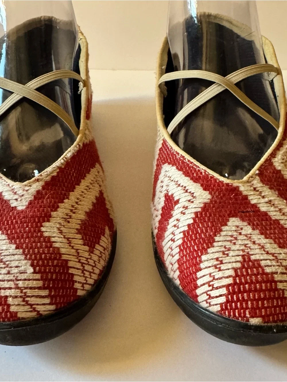 Apropos Women's 9 Flats Ballet Shoes Slip On Red and White Woven Tapestry Design